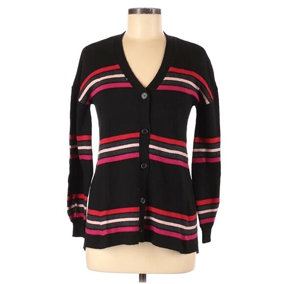 DEMOCRACY Girlfriend striped cardigan button front black sweater Size XS NEW - Picture 1 of 8